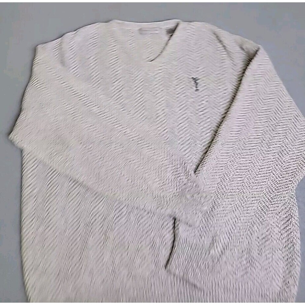 Vtg‎ Cypress Links V Neck Sweater Mens L White Gray Knit Cotton Blend Golf Dad